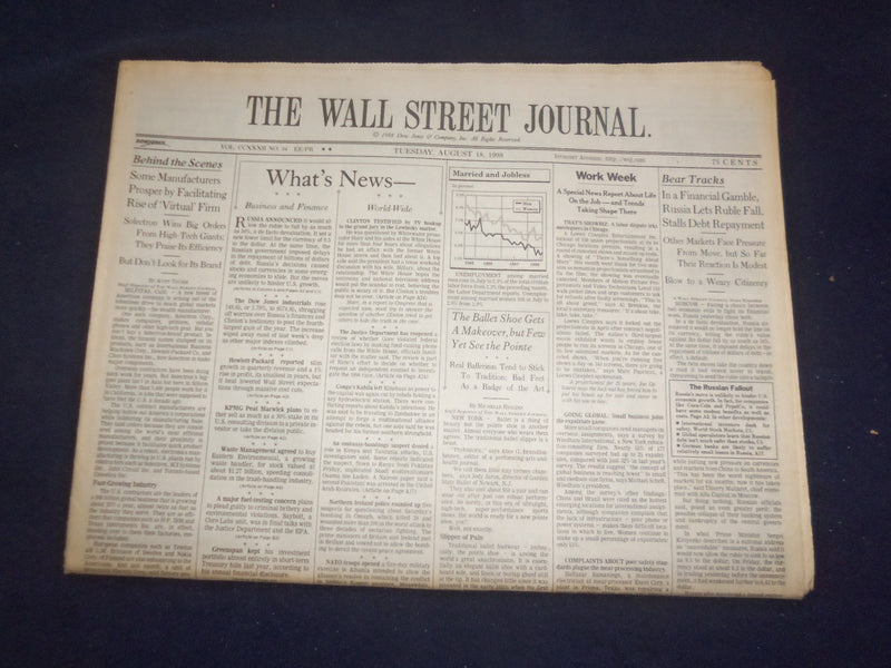 1998 AUG 18 THE WALL STREET JOURNAL - RUSSIA LETS RUBLE FALL, STALLS DEBT- WJ 85