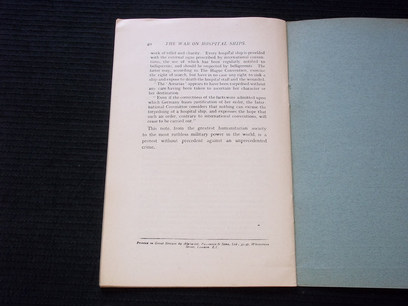 1917 THE WAR ON HOSPITAL SHIPS SOFTCOVER BOOK - T. FISHER UNWIN LTD. - J 7169