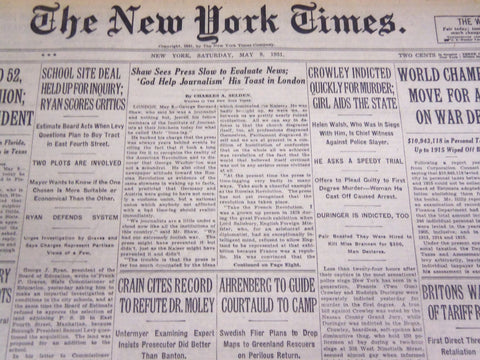 1931 MAY 9 NEW YORK TIMES - CROWLEY INDICTED FOR MURDER - NT 4133
