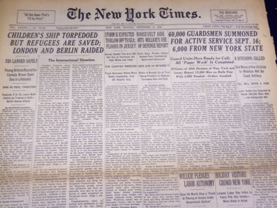 1940 SEPTEMBER 2 NEW YORK TIMES - CHILDREN SHIP TORPEDOED - NT 2929