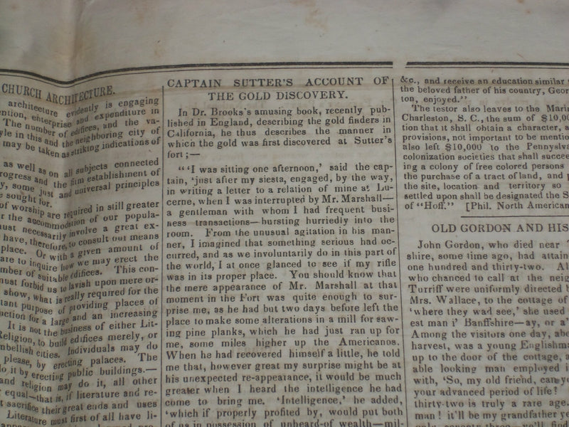 1849 APRIL 21 MASSACHUSETTS PLOUGHMAN -SUTTER ACCOUNT OF GOLD DISCOVERY- NP 5165