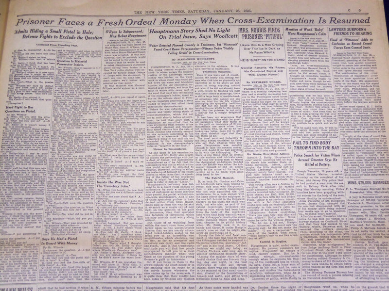 1935 JAN 26 NEW YORK TIMES - ADMISSIONS BY HAUPTMANN CROSS EXAMINATION - NT 3825