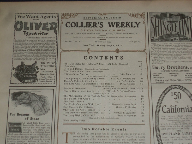 1903 MAY 9 COLLIER'S MAGAZINE - THE CUP DEFENDER 