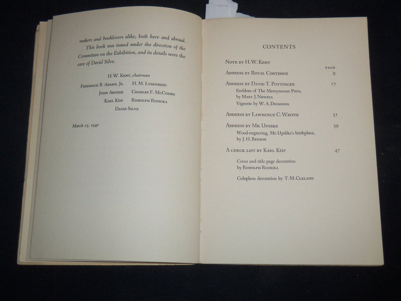 1940 DANIEL BERKELEY UPDIKE AND THE MERRYMOUNT PRESS BOOK - J 9204