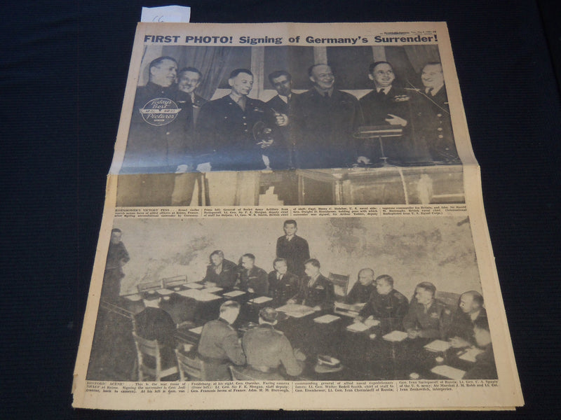 1945 MAY 8 CHICAGO AMERICAN NEWSPAPER - GERMANY'S SURRENDER PHOTOS - NP 5821