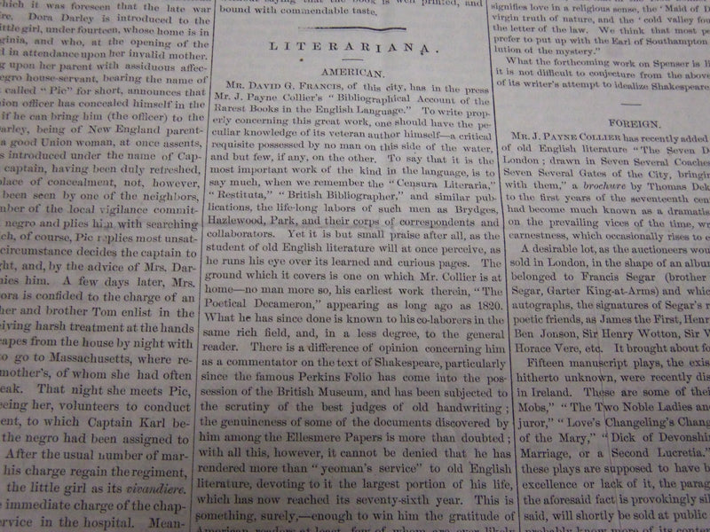 1865 THE ROUND TABLE NEWSPAPER LOT OF 14 - GREAT ARTICLES - NP 1848