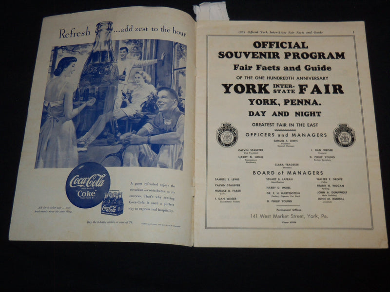 1951 YORK INTER STATE FAIR 100TH ANNIVERSARY OFFICIAL PROGRAM - J 8689