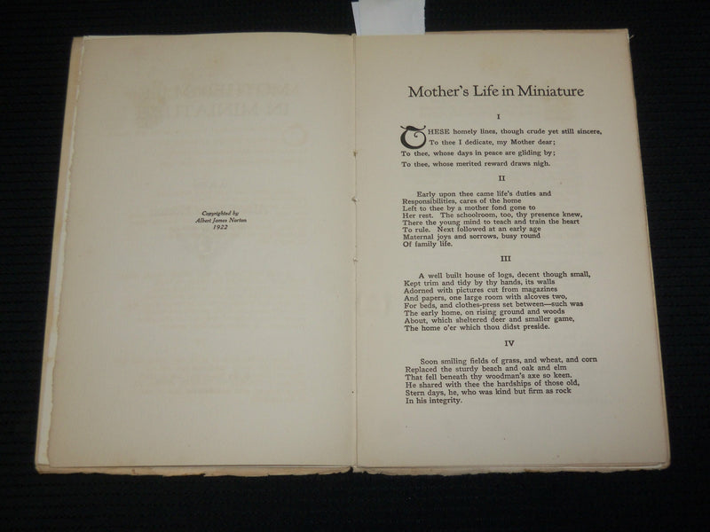 1922 A MOTHER'S LIFE IN MINIATURE BOOK SIGNED BY ALBERT NORTON - J 7022