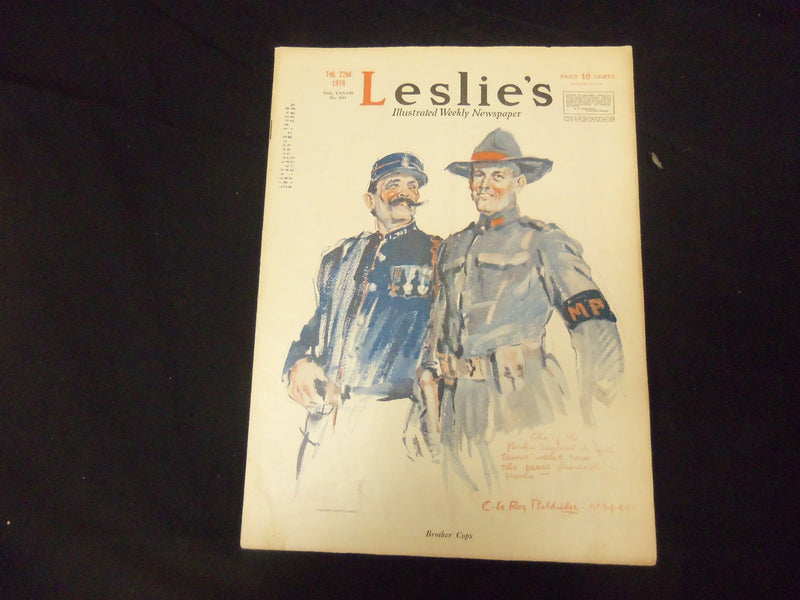 1919 FEBRUARY 22 LESLIE'S WEEKLY MAGAZINE - BROTHER COPS - ST 2237