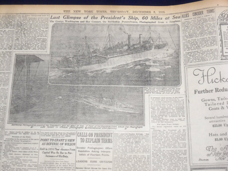 1918 DECEMBER 5 NEW YORK TIMES - PRESIDENT AT SEA, PERSHIING NARRATIVE - NT 9162