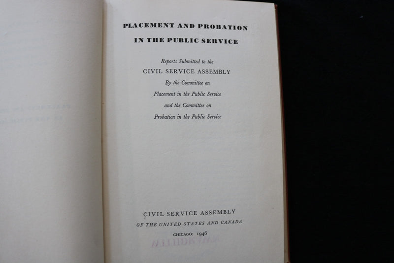 1946 PLACEMENT AND PROBATION IN THE PUBLIC SERVICE HARDCOVER BOOK - KD 9799