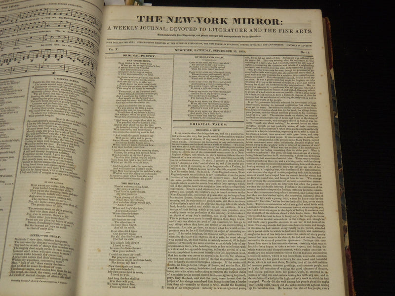 1832-1833 NEW YORK MIRROR AND LADIES GAZETTE BOUND VOLUME - ENGRAVINGS - R 89L