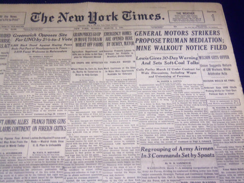 1946 MARCH 3 NEW YORK TIMES - G. M. STRIKERS PROPOSE TRUMAN - NT 3469