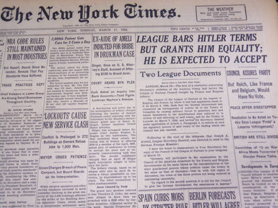 1936 MARCH 17 NEW YORK TIMES - LEAGUE BARS HITLER TERMS - NT 1851