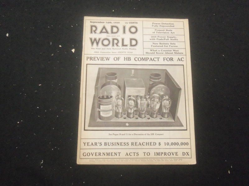 1929 SEPTEMBER 14 RADIO WORLD MAGAZINE - PREVIEW OF HB COMPACT FOR AC - B 434D