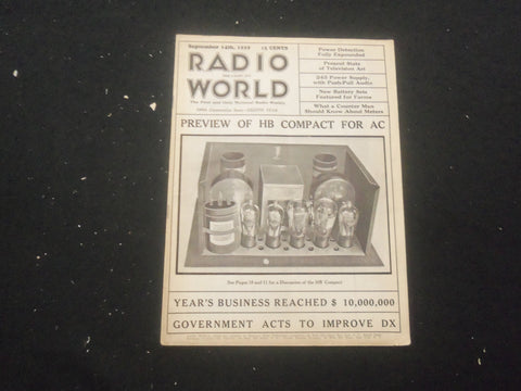 1929 SEPTEMBER 14 RADIO WORLD MAGAZINE - PREVIEW OF HB COMPACT FOR AC - B 434D