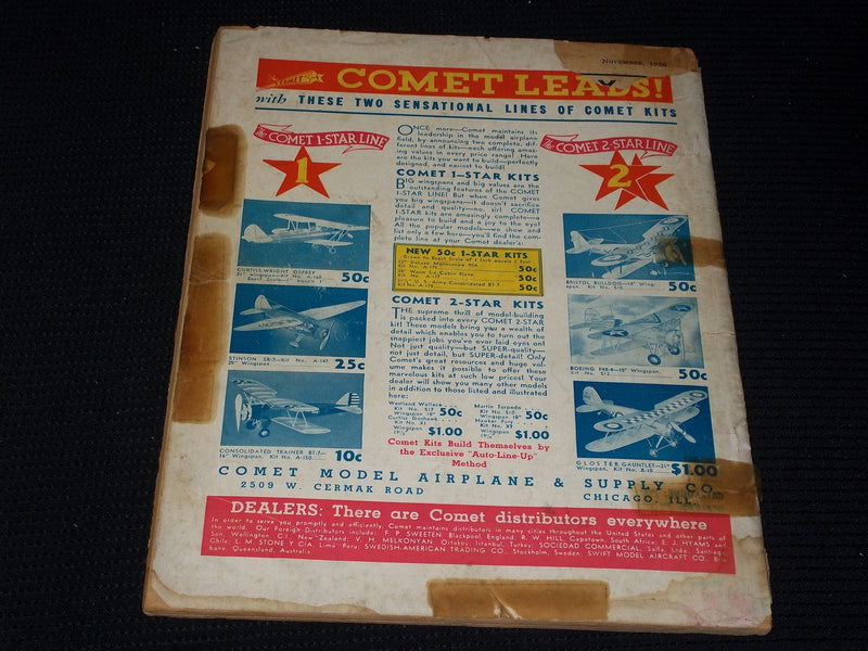 1936 NOVEMBER FLYING ACES MAGAZINE ILLUSTRATED FRONT COVER - E 167