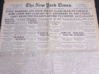 1919 SEPTEMBER 22 NEW YORK TIMES - STEEL WORKERS & STRIKE POLICE CLASH - NT 7029