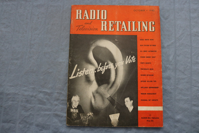 1940 OCT RADIO AND TELEVISION RETAILING MAGAZINE - YOU VOTE COVER - ST 1766Q