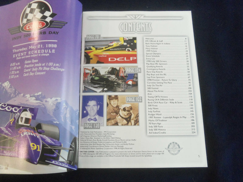 1998 MAY 24 82ND INDIANAPOLIS 500 RACING PROGRAM - GREAT PHOTOS - SP 6599I