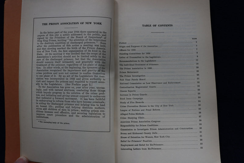 1930 PRISON ASSOCIATION OF NEW YORK ANNUAL REPORT SOFTCOVER BOOK BY - K 850