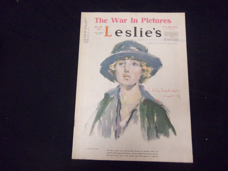 1918 NOVEMBER 30 LESLIE'S WEEKLY MAGAZINE - GREAT COVER, PHOTOS & ADS - ST 2225