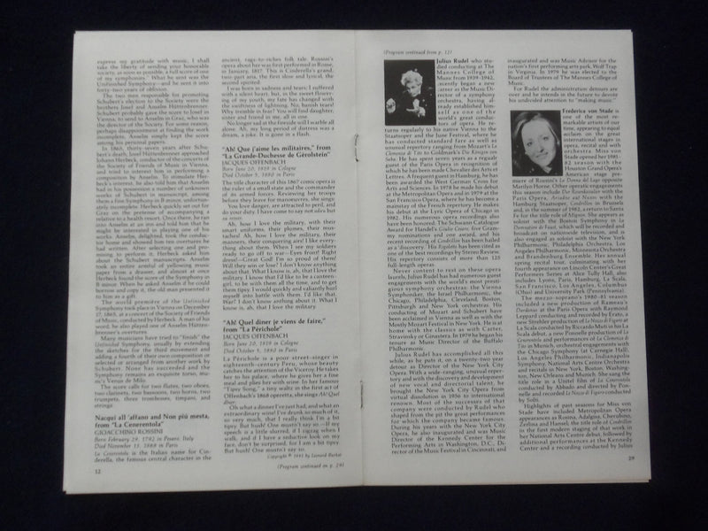 1982 JAN 17 JULIUS RUDEL - FREDERICA VON STADE - EUGENE ISTOMIN SIGNED PROGRAM
