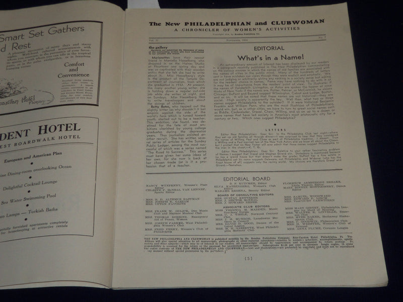 1934 NOVEMBER NEW PHILADELPHIAN MAGAZINE - NICE COVER & PHOTOS - SP 2647