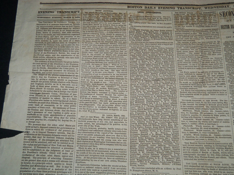 1866 MARCH 7 BOSTON EVENING TRANSCRIPT NEWSPAPER - THE TRIAL OF GEE - NP 4176