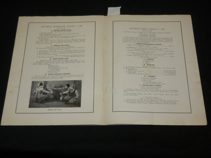 1936 PENNSYLVANIA FOLK FESTIVAL PROGRAM - BUCKNELL UNIVERSITY- J 7014