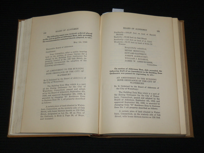 1940 WATERBURY BOARD OF ALDERMEN JOURNAL BOUND VOLUME - KD 7399