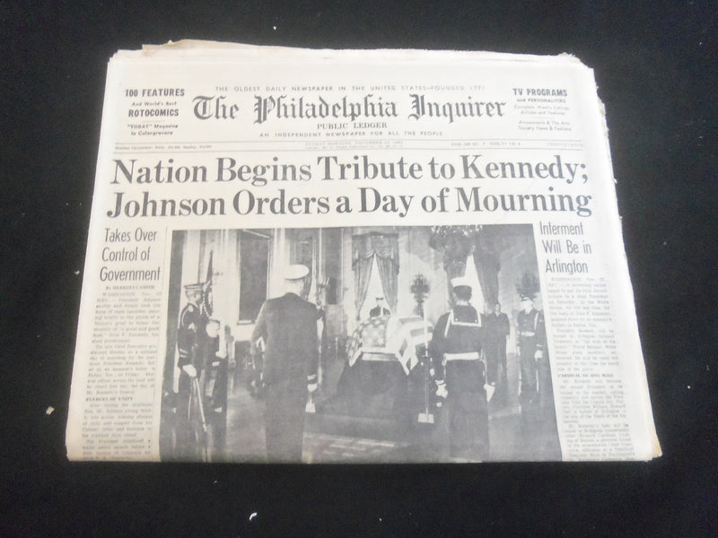 1963 NOV 24 THE PHILADELPHIA INQUIRER NEWSPAPER - TRIBUTE TO KENNEDY - NP 5812