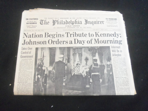 1963 NOV 24 THE PHILADELPHIA INQUIRER NEWSPAPER - TRIBUTE TO KENNEDY - NP 5812