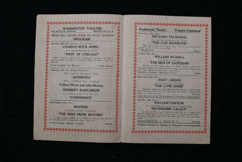 1920'S WASHINGTON THEATRE PROGRAM - MOONSHINE VALLEY - WILLIAM FARNUM - K 1826