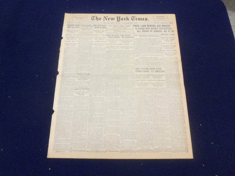1916 JANUARY 7 NEW YORK TIMES - THREE LABOR MEMBERS QUIT MINISTRY - NT 9054
