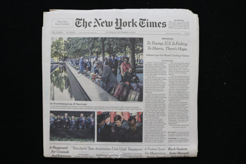 2024 SEP 12 NEW YORK TIMES - TO TRUMP, U.S. IS FAILING; TO HARRIS, THERE'S HOPE