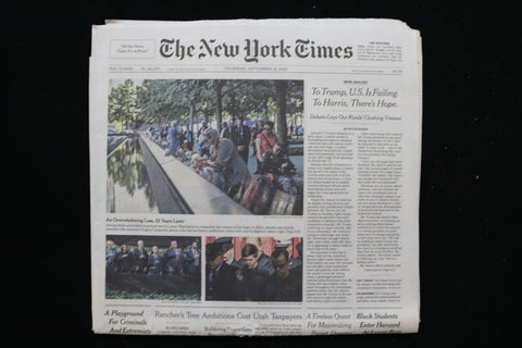 2024 SEP 12 NEW YORK TIMES - TO TRUMP, U.S. IS FAILING; TO HARRIS, THERE'S HOPE