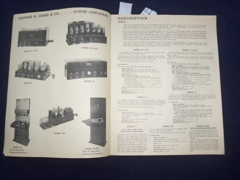 1930'S THOMAS B. GIBBS & CO. AMPLIFYING EQUIPMENT CATALOG - CHICAGO, IL - J 9326
