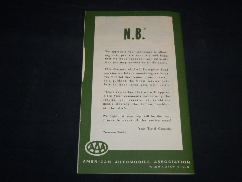 1963 AAA EMERGENCY SERVICE DIRECTORY - WESTERN REGION - J 8765
