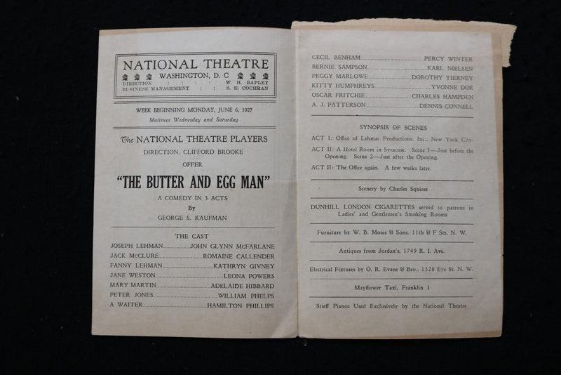 1927 NATIONAL THEATRE PROGRAM - LOT OF 2 - WASHINGTON, D.C. - K 2829