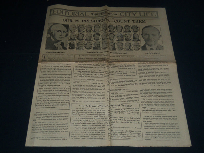 1926 MARCH 7 HEARST'S SUNDAY AMERICAN NEWSPAPER - OUR 29 PRESIDENTS - NP 3902