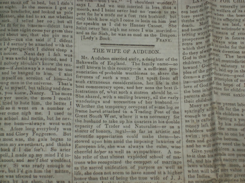 1847 JANUARY 30 MASSACHUSETTS PLOUGHMAN - AUDUBON WIFE - GEN. TAYLOR - NP 5142