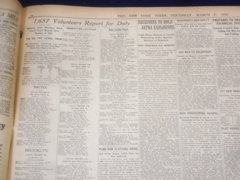 1918 MARCH 21 NEW YORK TIMES - WILSON ORDERS DUTCH SHIPS SEIZED - NT 8164