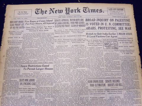 1947 MAY 13 NEW YORK TIMES - BROAD INQUIRY ON PALESTINE IS VOTED IN U. N - NT 87