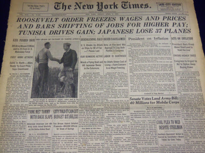 1943 APR 9 NEW YORK TIMES - TUNISIA DRIVES GAIN, JAPAN LOSE 37 PLANES - NT 1767