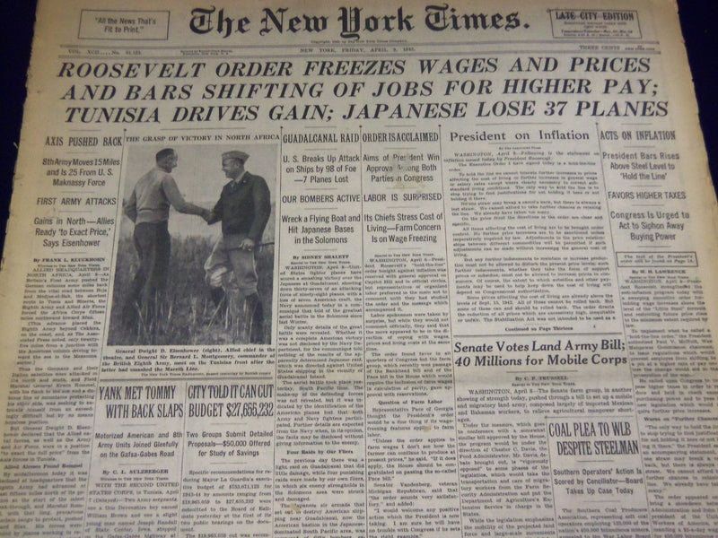 1943 APR 9 NEW YORK TIMES - TUNISIA DRIVES GAIN, JAPAN LOSE 37 PLANES - NT 1767