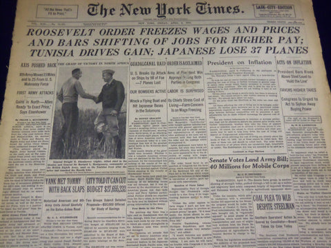 1943 APR 9 NEW YORK TIMES - TUNISIA DRIVES GAIN, JAPAN LOSE 37 PLANES - NT 1767
