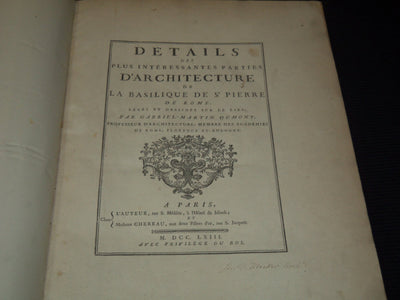 1763 DUMONT DETAILS D’ARCHITECTURE DE LA BASILIQUE ST. PIERRE VOLUME - Z 270
