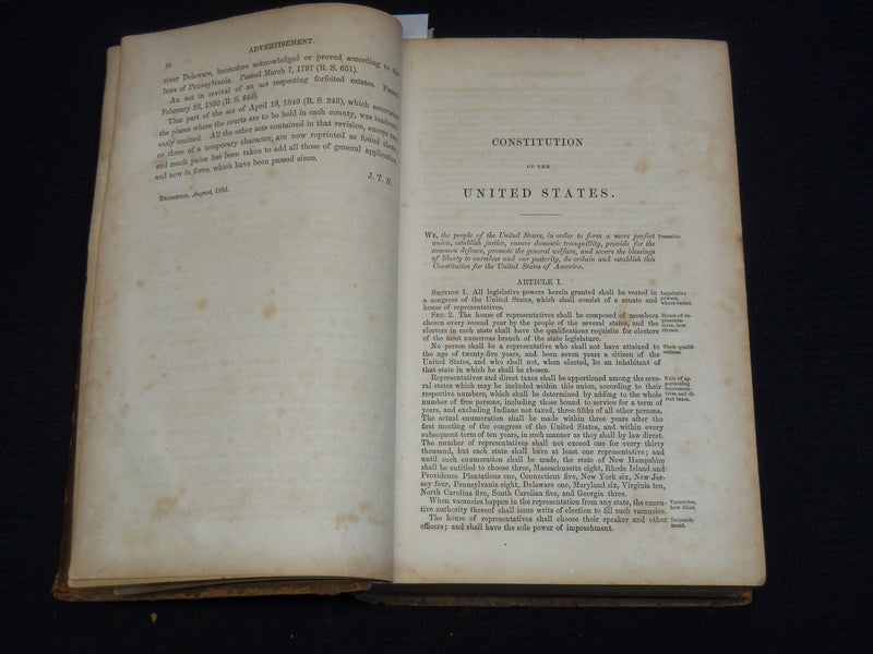 1855 A DIGEST TOF THE LAWS OF NEW JERSEY BOOK - ELMER & NIXON - KD 5981L