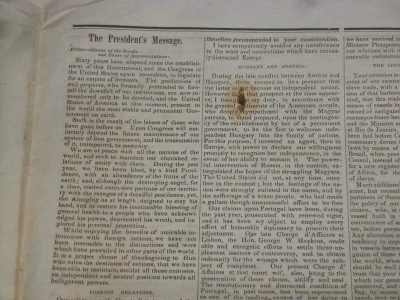 1849 DEC 29 MASSACHUSETTS PLOUGHMAN NEWSPAPER - ZACHARY TAYLOR ADDRESS - NP 5175